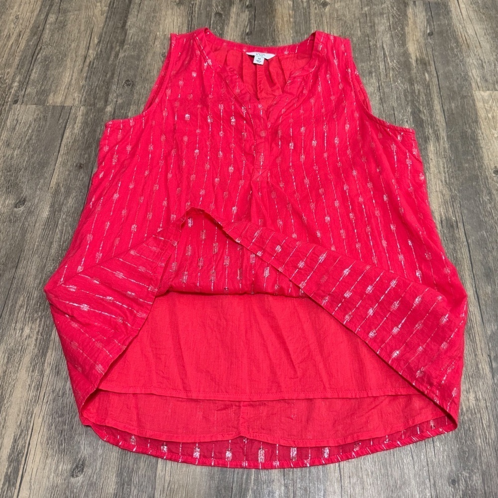 Crown & Ivy Silver & Red Cotton Rayon Metallic Sleeveless Women's Top Size M - Picture 12 of 14